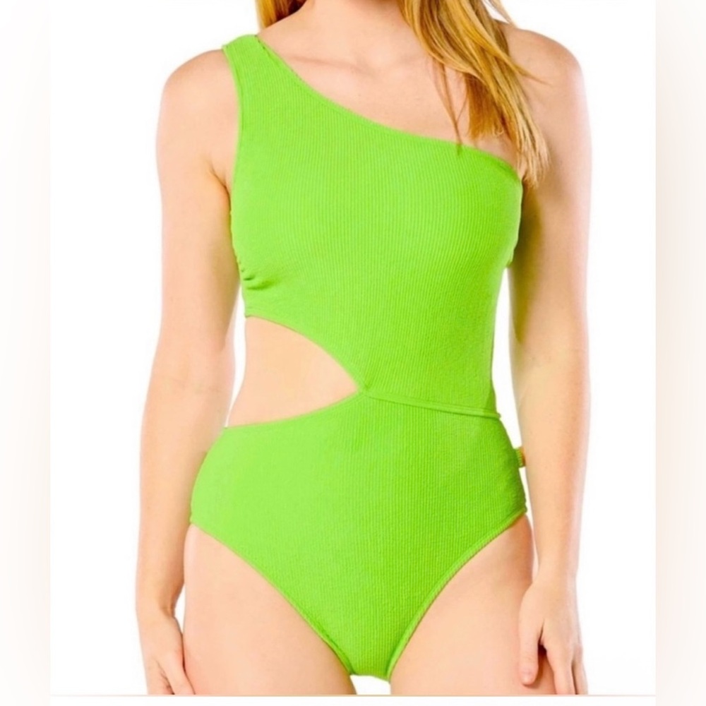 Michael Kors NWT Size 6 Green Asymmetrical One Piece Swimsuit